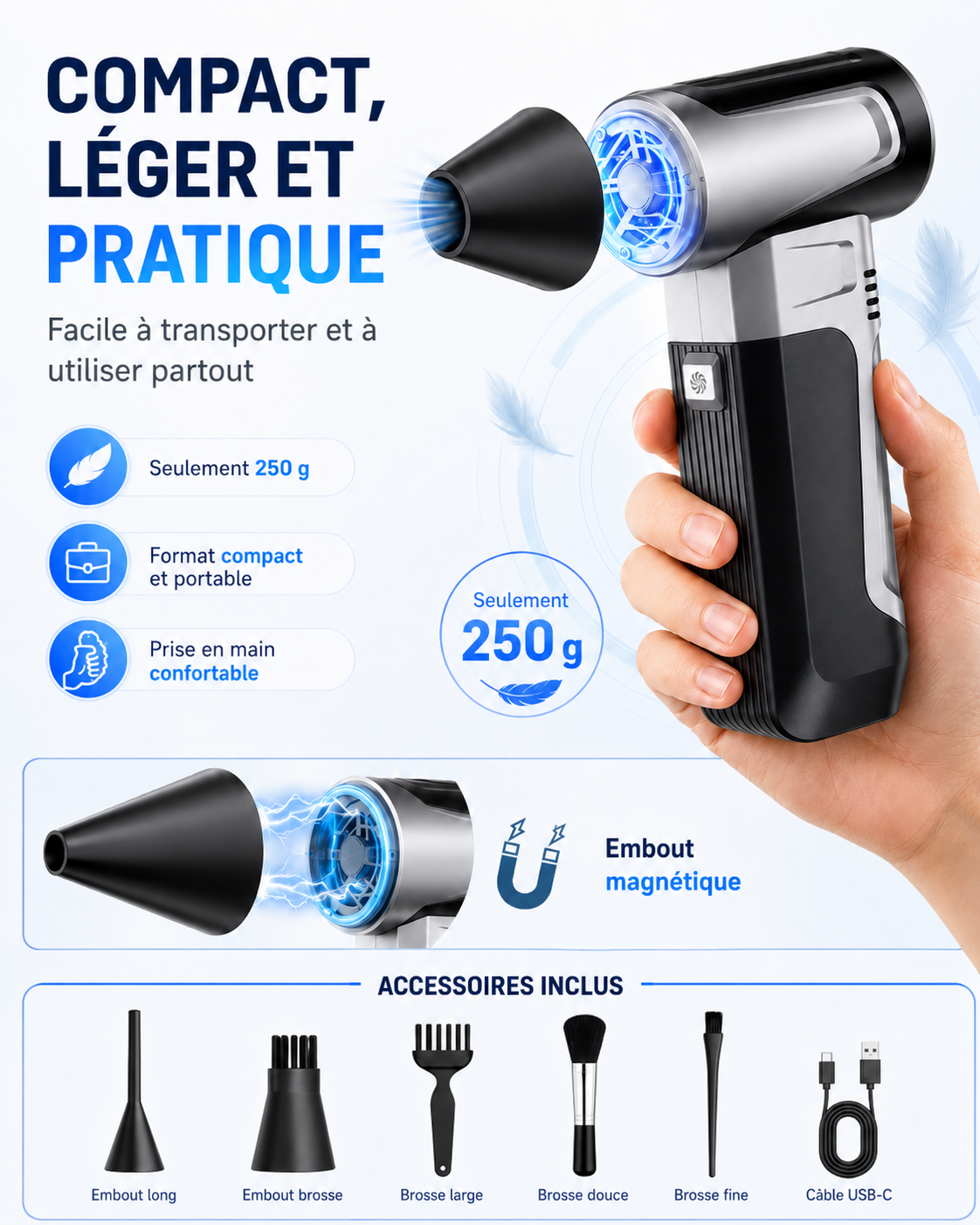 Mini Souffleur Turbo Sans Fil 180 000 RPM
